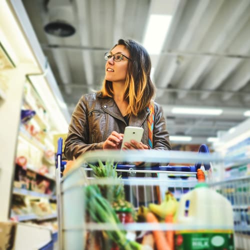 a resident out grocery shopping at The Village at New Gosport in Portsmouth, Virginia