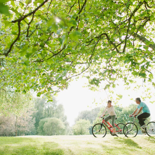 two residents on a bike ride at Foxville Gardens in Sabillasville, Maryland