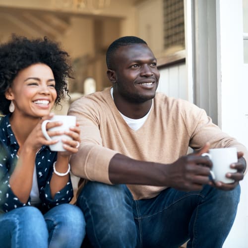 residents enjoying coffee at home at Davis Hill in Joint Base Lewis McChord, Washington