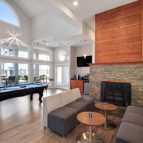 Fireside lounge at Chase Lea Apartment Homes in Owings Mills, Maryland
