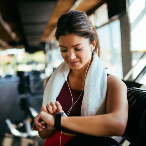 Resident time after a good workout in the professional-quality fitness center at Solaire 1150 Ripley in Silver Spring, Maryland