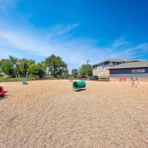 The onsite dog park at Hawthorne Hill Apartments in Thornton, Colorado