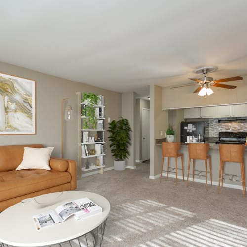 Kitchen bar area at Belmont Place Apartments in Nashville, Tennessee