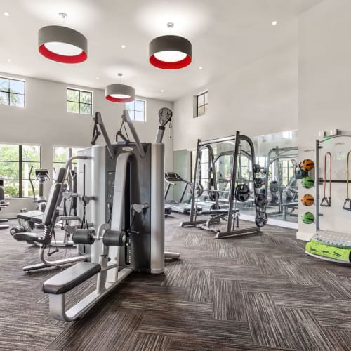 Fitness equipment at the fitness center at Eterno in Pompano Beach, Florida