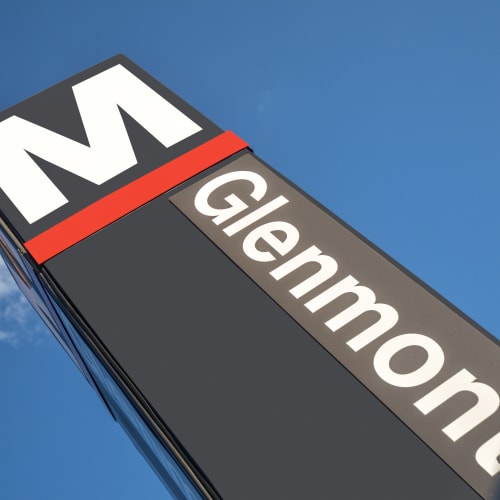 Exterior sign at Landmark Glenmont Station in Silver Spring, Maryland