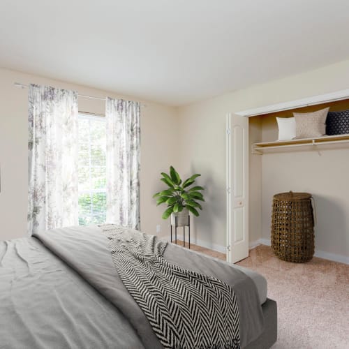 Bedroom with plush carpeting at Southwood Apartments in Nashville, Tennessee