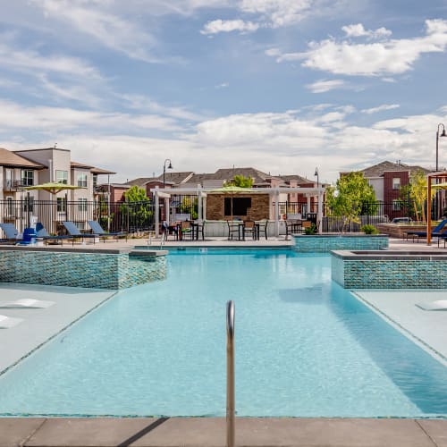 Beautiful swimming pool at The Wright Apartments in Centennial, Colorado