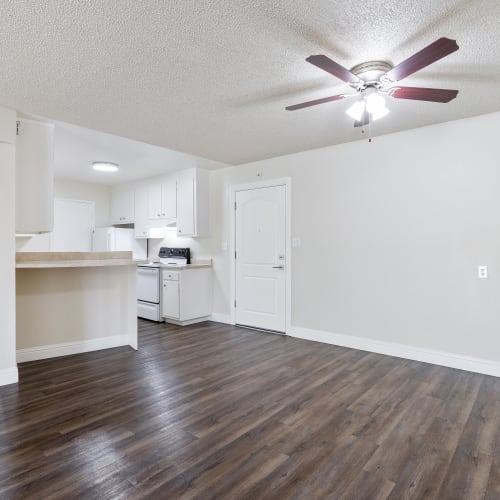 Kitchen and Living room at Coronado Apartments in Fremont, California