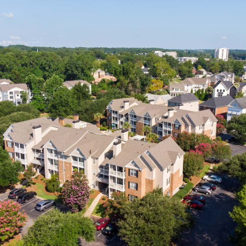 Aerial view of the apartment buildings at Granby Crossing in Cayce, South Carolina