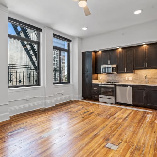 Spacious apartment with hardwood flooring at Mutual on Main in Richmond, Virginia