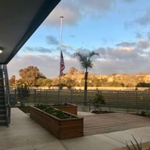 Flag pole at sunset at The Cove, Newport Beach, California