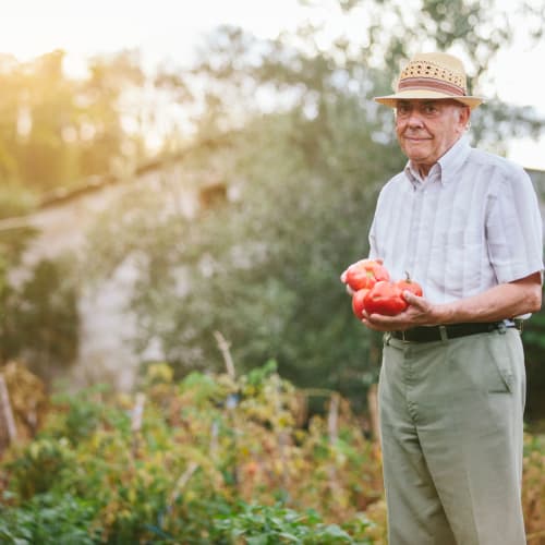 Resident holding peppers at Oxford Springs Tulsa Memory Care in Tulsa, Oklahoma