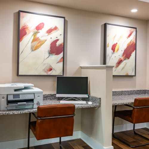 Business center with a printer at Glenmoor Oaks in Moseley, Virginia