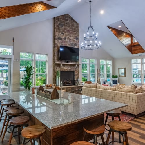 Elegant resident clubhouse with vaulted ceilings at Glenmoor Oaks in Moseley, Virginia