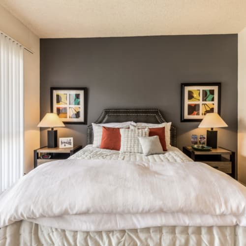 Beautiful bedroom at Lakewood Apartments at Lake Merced in San Francisco, California