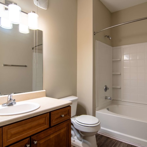Bathroom with great fixtures at Houston Lake Apartments in Kathleen, Georgia