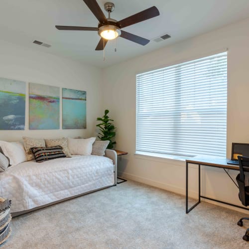 Bedroom with fan at Spring Water Apartments in Virginia Beach, Virginia