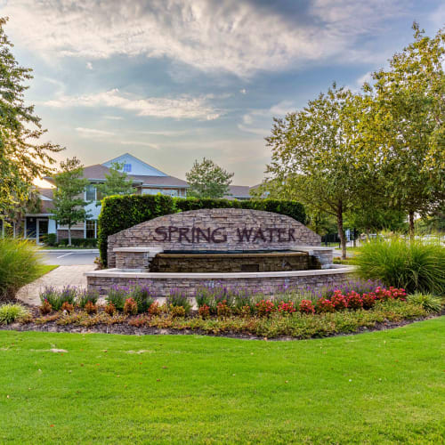 Welcome sign at Spring Water Apartments in Virginia Beach, Virginia