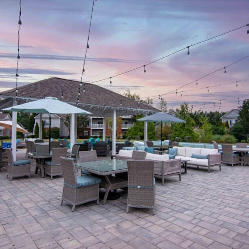 Canopy seating next to BBQ area at River Forest in Chester, Virginia