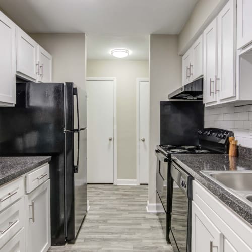 White cabinets in an apartment kitchen at The Point at Beaufont in Richmond, Virginia