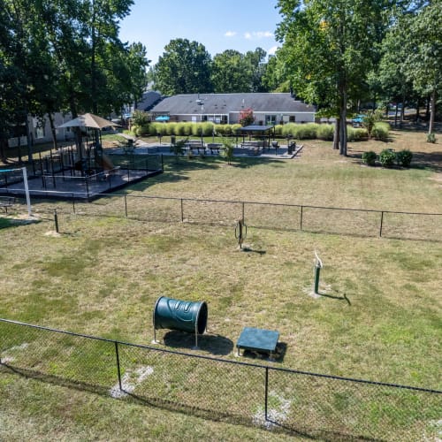 An aerial view of the dog park at The Point at Beaufont in Richmond, Virginia