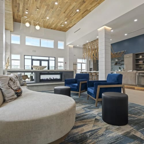 Clubhouse modern seating at Evergreen 9 Mile in Pensacola, Florida