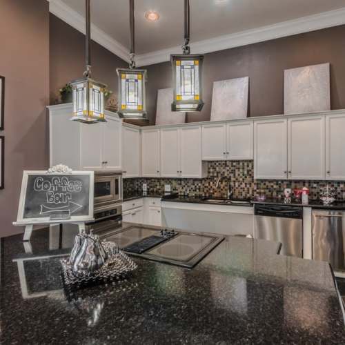 Coffee bar in the clubhouse at Grand Estates at Kessler Park in Dallas, Texas