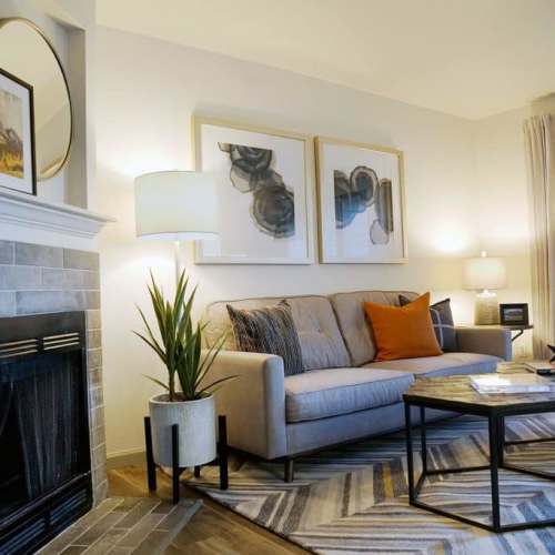 Cozy living room at GrandView @ Flatirons in Louisville, Colorado