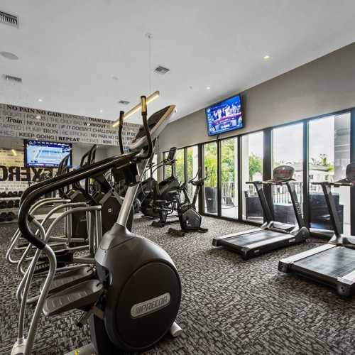 Fitness center at Club Prado in West Miami, Florida