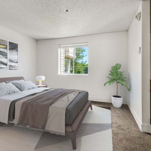 Bedroom with window at Sullivan's Ridge in Portland, Oregon