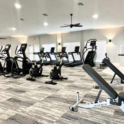 Fitness studio with treadmills at Emerald Grove in Orlando, Florida, 