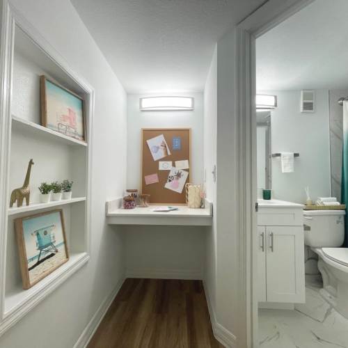 View of bathroom connected to bedroom at Emerald Grove in Orlando, Florida, 