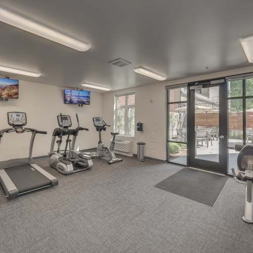 Fitness center with treadmills at The Cameron in Portland, Oregon