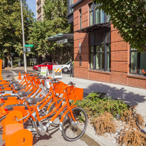 Outside bike parking area at The Cameron in Portland, Oregon