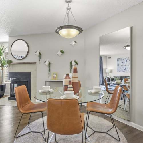 Round dinning room table at Walker Landing in Aurora, Colorado, 