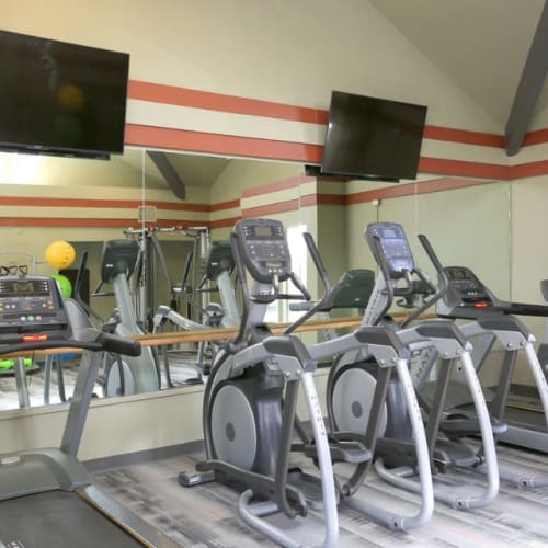 Fitness center with treadmills at Ellington Apartments in Davis, California