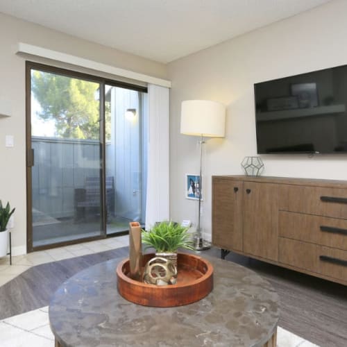 Modern living room at Ellington Apartments in Davis, California