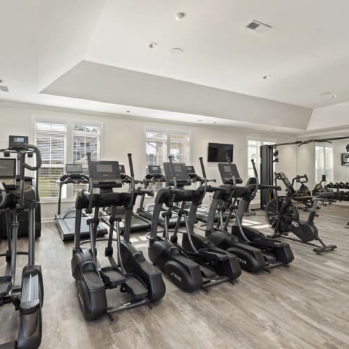 Treadmills in the fitness center at Hudson at Carolina Colours in New Bern, North Carolina
