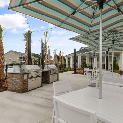 Patio with grills at Hudson Carolina Forest in Myrtle Beach, South Carolina