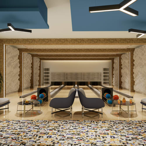 The on-site bowling alley for residents at Addison Square in Viera, Florida