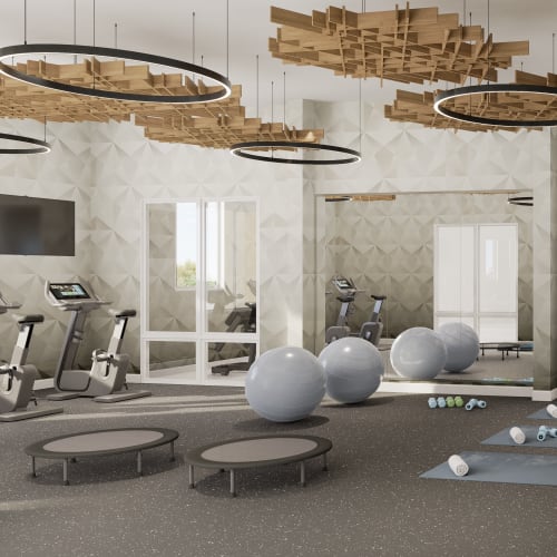 A rendering of the community fitness center at Addison Square in Viera, Florida