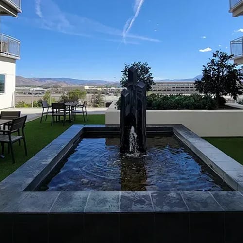 Fountain in the courtyard at The Deco at Victorian Square in Sparks, Nevada