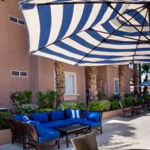 Tables and chairs in the courtyard at Winterhaven in Las Vegas, Nevada