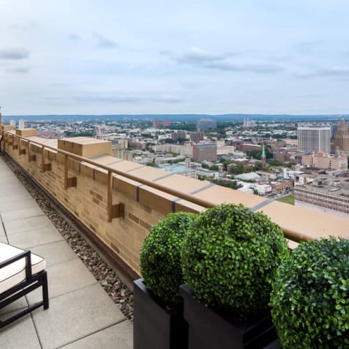 Views of the city from a terrace at Eleven80 in Newark, New Jersey
