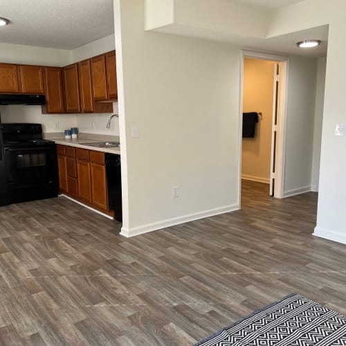 Wood-style flooring in an apartment at Foxcreek Apartments in Winston Salem, North Carolina