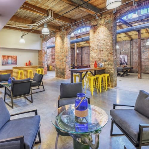 Seating in the clubhouse at Mill 800 in Winston-Salem, North Carolina