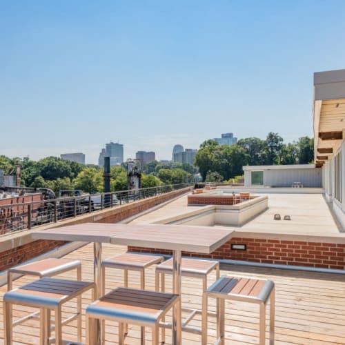 Seating on the roof deck at Mill 800 in Winston-Salem, North Carolina