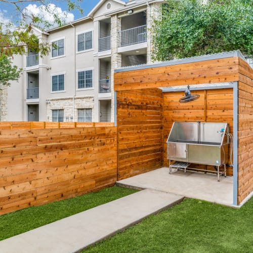 Dog washing station at Parkside Crossing in Austin, Texas