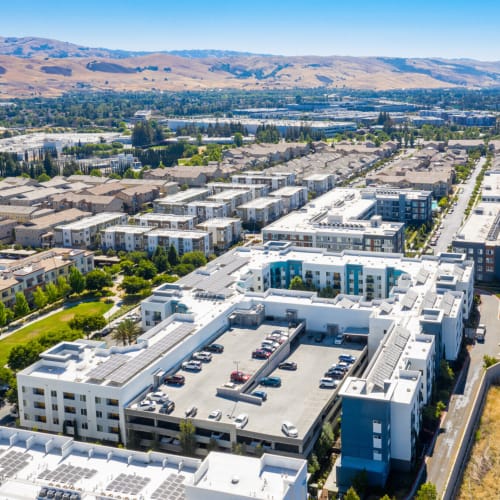 Aerial view housing community at Charlotte Park in San Jose, California