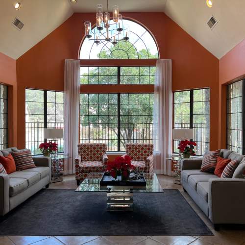 Large windows in the clubhouse at Vistas of Vance Jackson Apartments in San Antonio, Texas